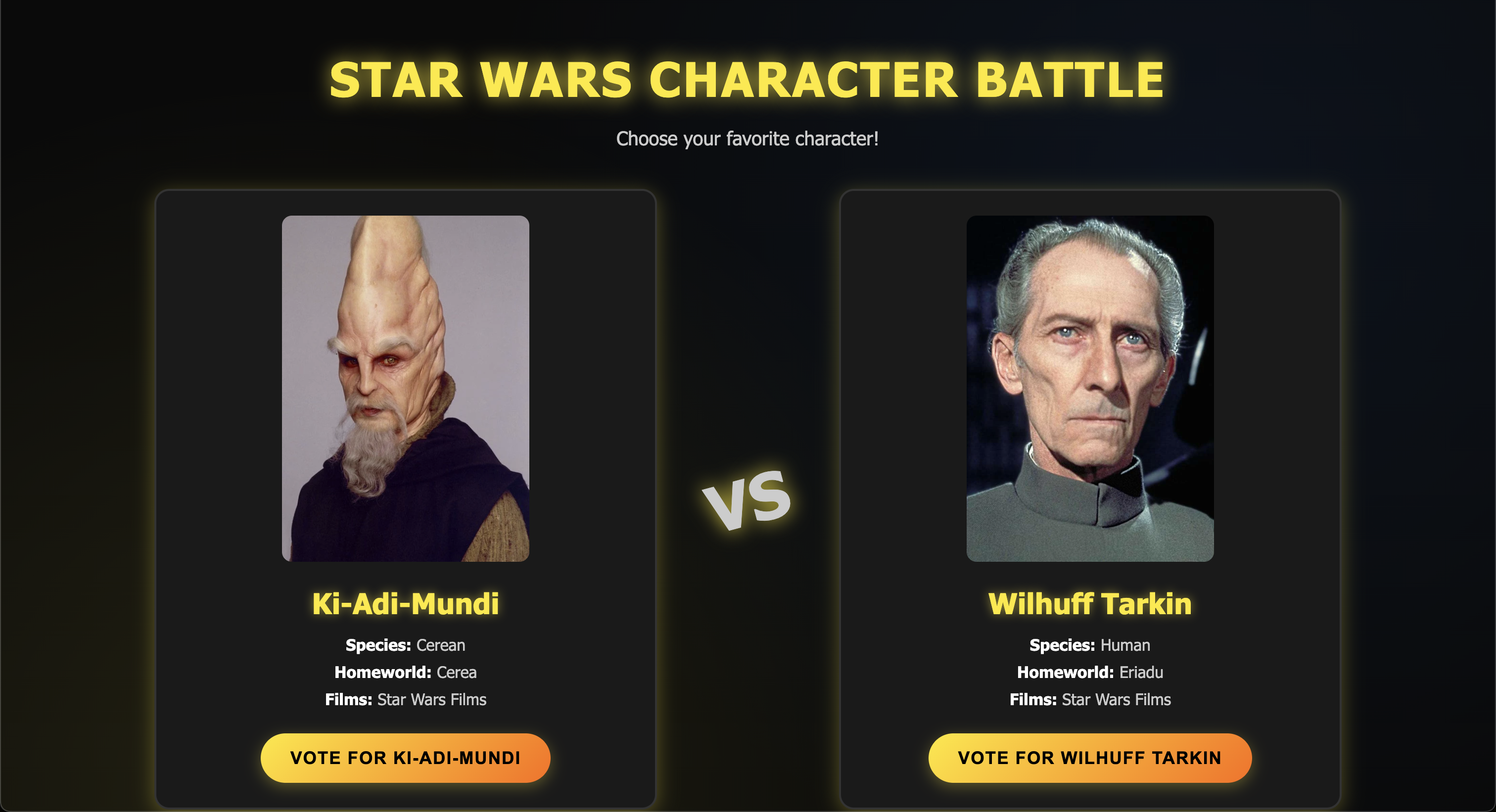 Star Wars Character Battle - Ki-Adi-Mundi vs Wilhuff Tarkin